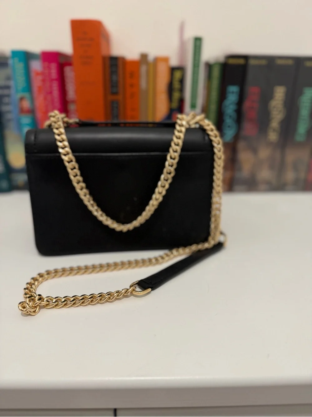 Michael Kors Black Leather Crossbody with Gold Chain